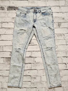 Rogue Skinny Jeans 31x33 Light Wash Distressed Paint Splatter Denim